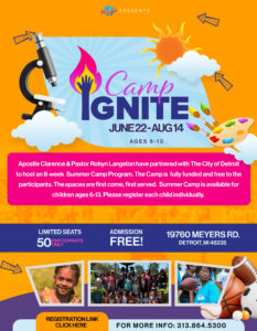 Camp Ignite Registration Admission Free Limited Space 50 participants only will take place at Word in Action Christian Center June 22- Aug 14