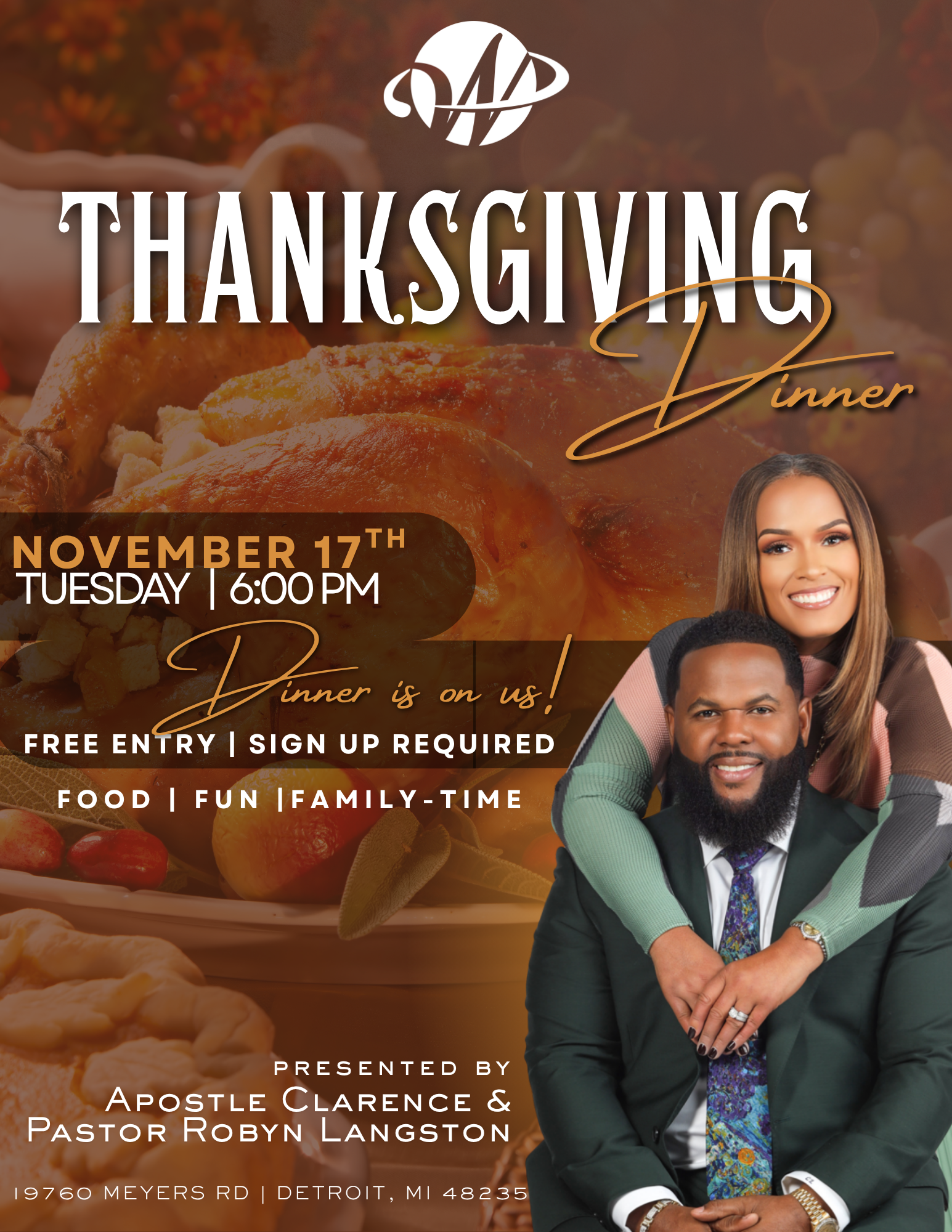 Word in Action presents Thanksgiving Dinner, Tuesday, November 17, 2026 at 19760 Meyers Rd., Detroit, MI 48235 - free entry, sign-up required. Register today at WIACC. COM